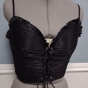 Shein Black Lace-Up Ruffle Crop Top Gothic.